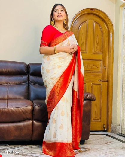 BEAUTIFUL RICH PALLU & JACQUARD WORK ON ALL OVER THE SAREE WITH BEAUTIFUL ZAHLAR*