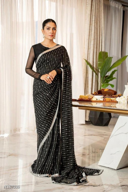 Fancy hand embroidery work saree with blouse