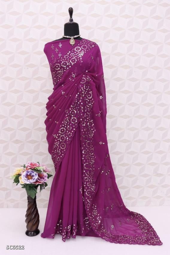 Havy Soft Georgette With 9mm Sequence Embroidery C Pallu Work All Over Saree