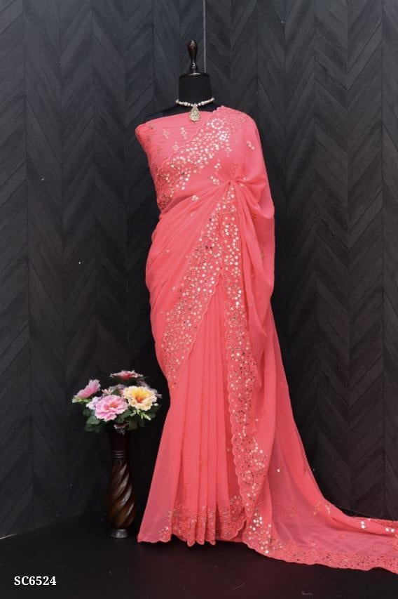 Havy Soft Georgette With 9mm Sequence Embroidery C Pallu Work All Over Saree