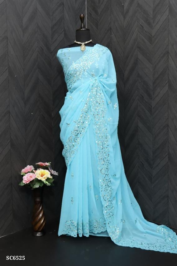 Havy Soft Georgette With 9mm Sequence Embroidery C Pallu Work All Over Saree