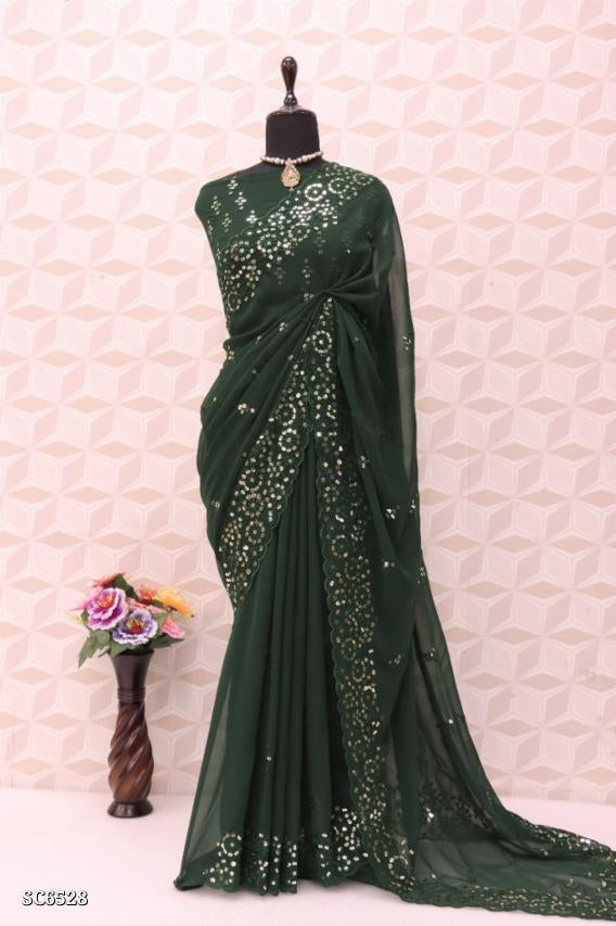 Havy Soft Georgette With 9mm Sequence Embroidery C Pallu Work All Over Saree