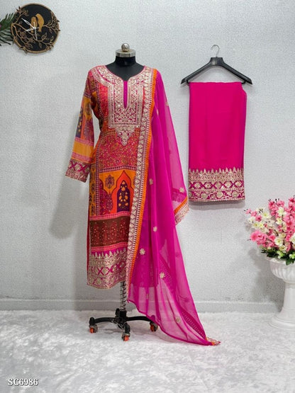 Suit, Pure GEORGETTE WITH DIMOND HAND WORK