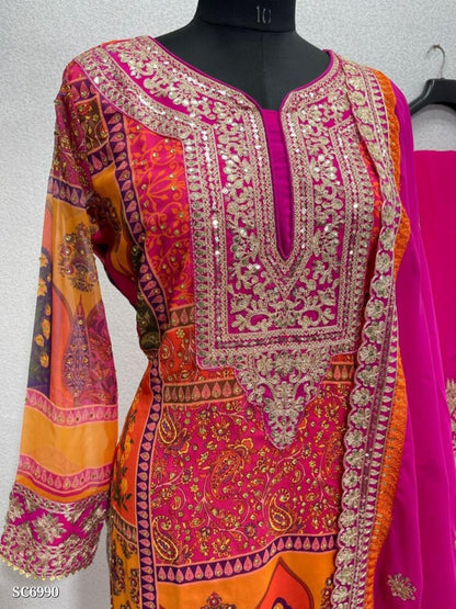 Suit, Pure GEORGETTE WITH DIMOND HAND WORK