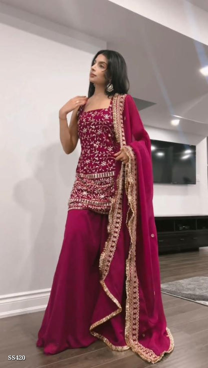 Top+pant+dupatta Fancy embroidery work full stitching