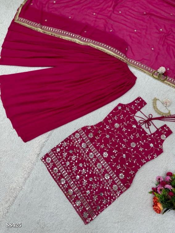 Top+pant+dupatta Fancy embroidery work full stitching