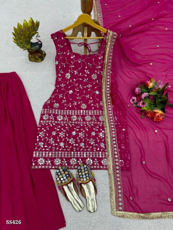 Top+pant+dupatta Fancy embroidery work full stitching