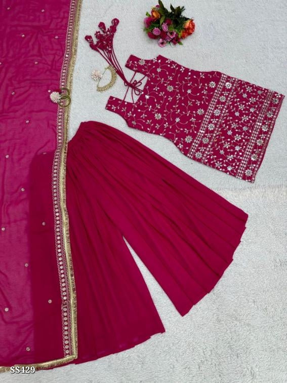 Top+pant+dupatta Fancy embroidery work full stitching