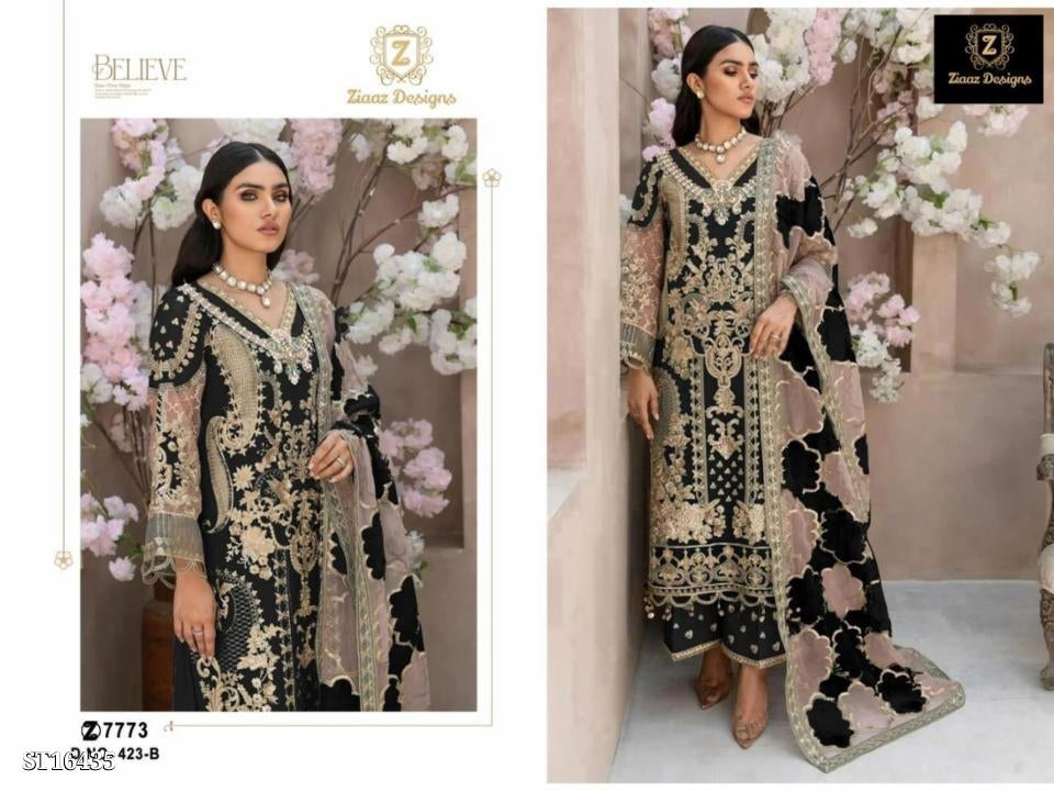 Suit, semi Sttich pure Orgenza With Heavy Embroidery Dress,