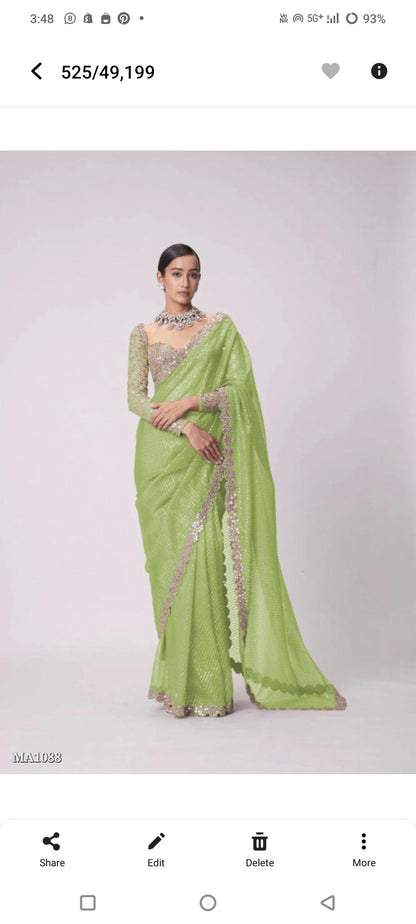 Mirror saree Pure Georgette sequence lining fabric original mirror work hand work 10000 mirror attach