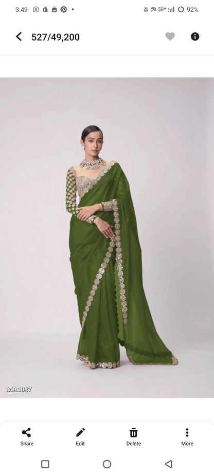 Mirror saree Pure Georgette sequence lining fabric original mirror work hand work 10000 mirror attach