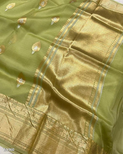 Banarasi Kora Organza Dyeable Semi silk Saree Double Zari Primium Quality