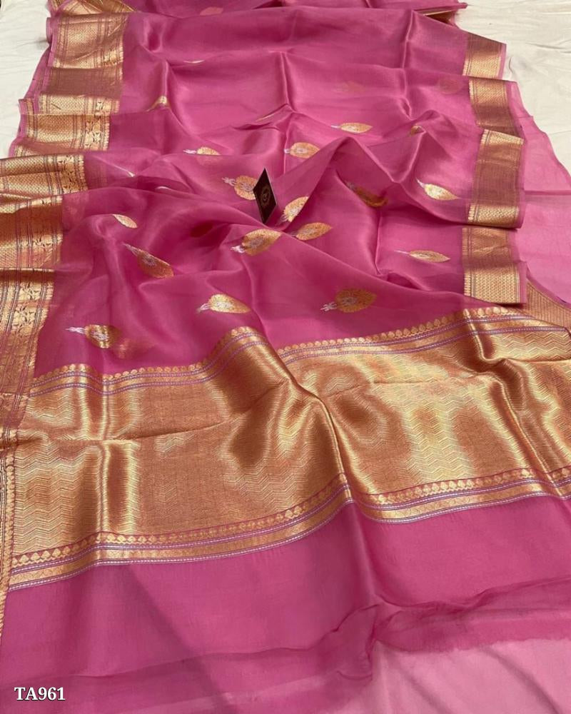 Banarasi Kora Organza Dyeable Semi silk Saree Double Zari Primium Quality