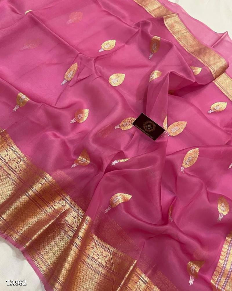 Banarasi Kora Organza Dyeable Semi silk Saree Double Zari Primium Quality