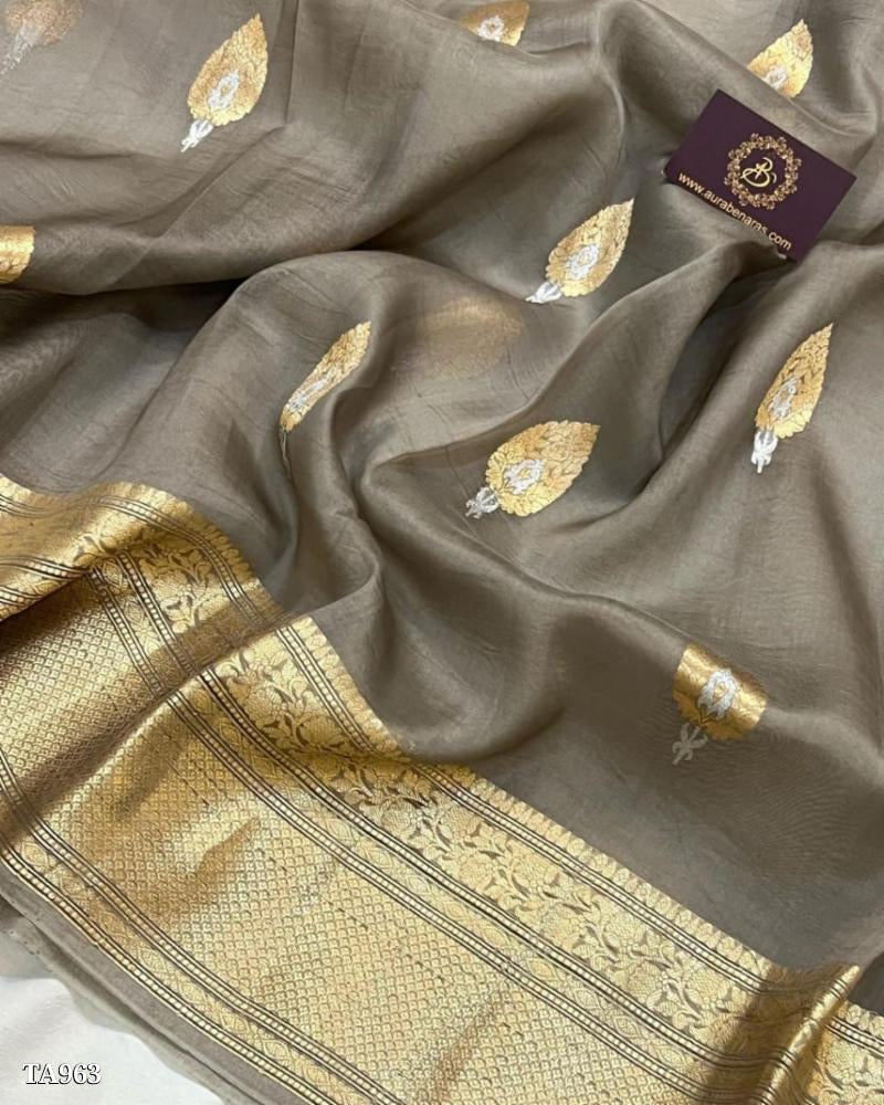 Banarasi Kora Organza Dyeable Semi silk Saree Double Zari Primium Quality