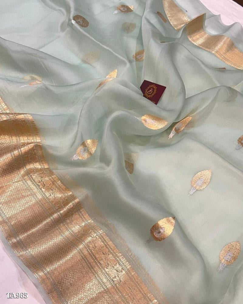 Banarasi Kora Organza Dyeable Semi silk Saree Double Zari Primium Quality