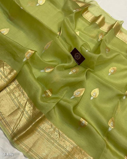 Banarasi Kora Organza Dyeable Semi silk Saree Double Zari Primium Quality