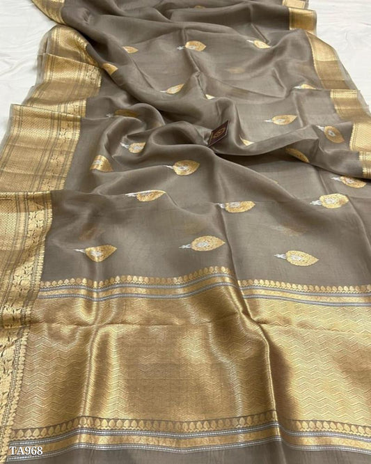 Banarasi Kora Organza Dyeable Semi silk Saree Double Zari Primium Quality