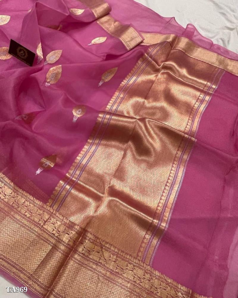 Banarasi Kora Organza Dyeable Semi silk Saree Double Zari Primium Quality