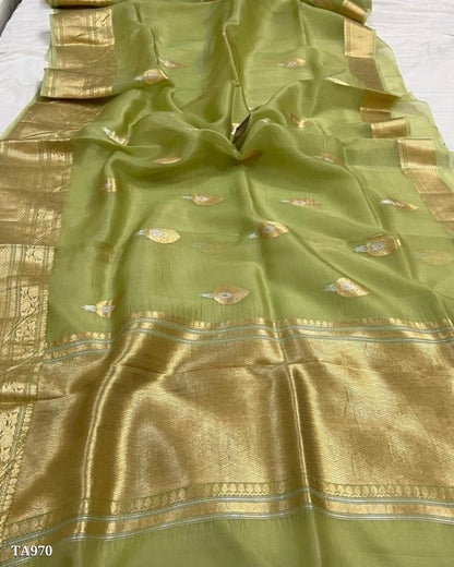 Banarasi Kora Organza Dyeable Semi silk Saree Double Zari Primium Quality