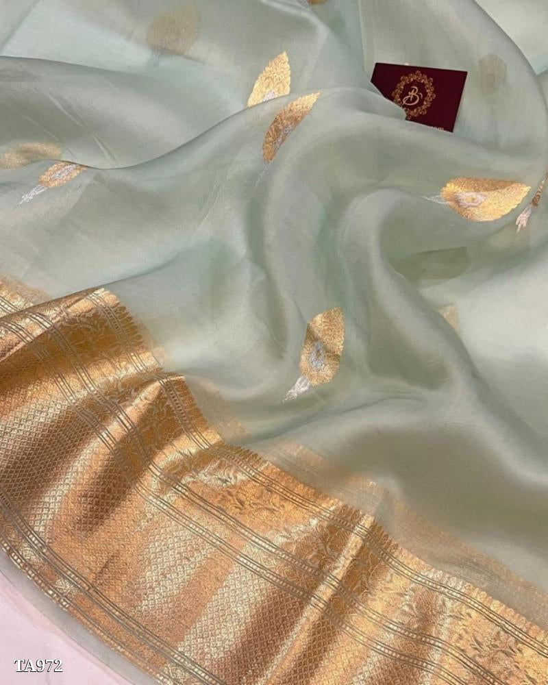 Banarasi Kora Organza Dyeable Semi silk Saree Double Zari Primium Quality