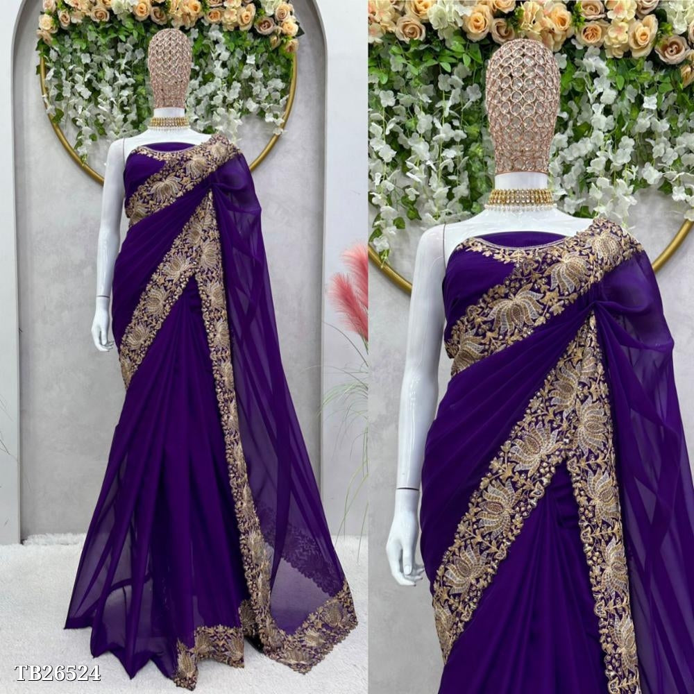 Fancy hand embroidery work Pure Gorgeet saree