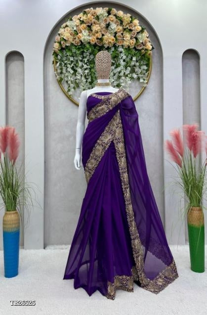 Fancy hand embroidery work Pure Gorgeet saree