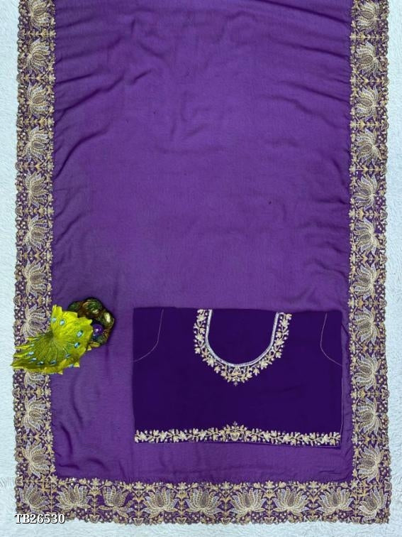 Fancy hand embroidery work Pure Gorgeet saree