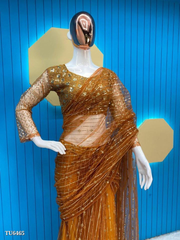 Saree, Butter Fly Heavy net_
Attached,WORK : fancy Sequences Embroidery With Zalar Work. (semi stiched)