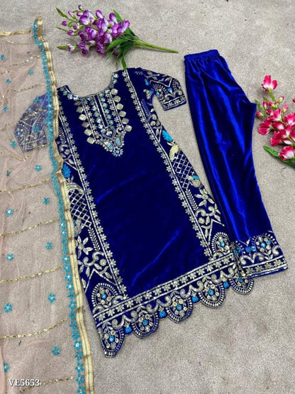 Suit, pure Viscose Velvet With Heavy Embroidery sequence Work*