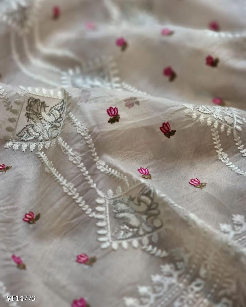 PURE ORGANZA Silver zari touch up Embroidery all over saree with tassels in pallu.