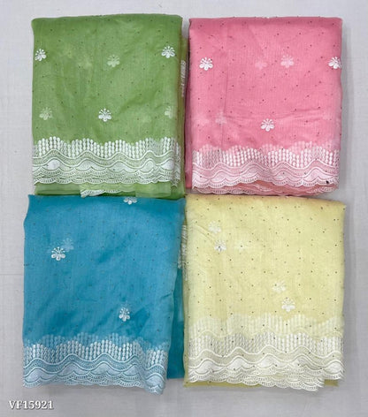 Pure soft organza stone work sarees with beautiful Embroidery borders along With Cut work