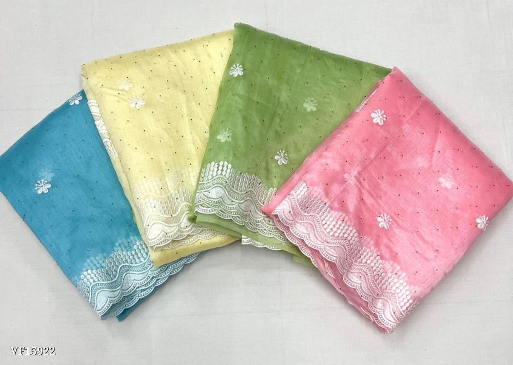 Pure soft organza stone work sarees with beautiful Embroidery borders along With Cut work