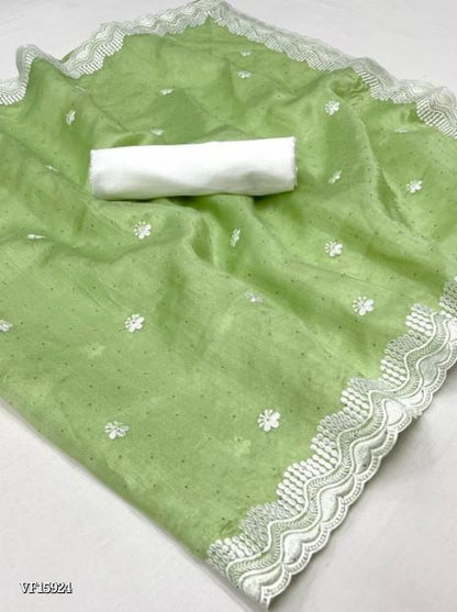 Pure soft organza stone work sarees with beautiful Embroidery borders along With Cut work