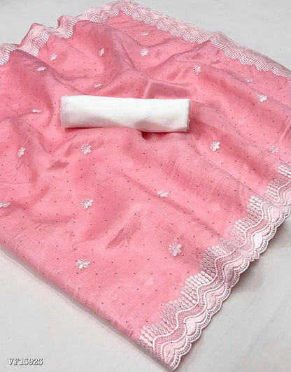 Pure soft organza stone work sarees with beautiful Embroidery borders along With Cut work