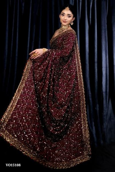 Premium Kasturi Silk Georgette Embellished With Beautiful Fancy ,Zari And Sequins Work