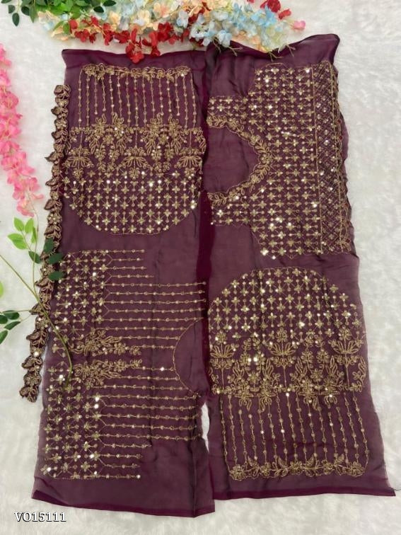 Premium Kasturi Silk Georgette Embellished With Beautiful Fancy ,Zari And Sequins Work