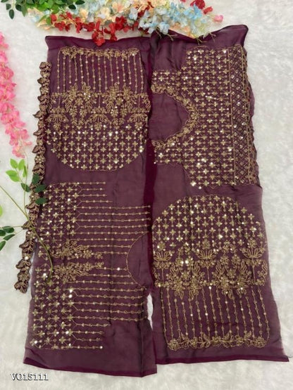 Premium Kasturi Silk Georgette Embellished With Beautiful Fancy ,Zari And Sequins Work