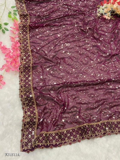 Premium Kasturi Silk Georgette Embellished With Beautiful Fancy ,Zari And Sequins Work