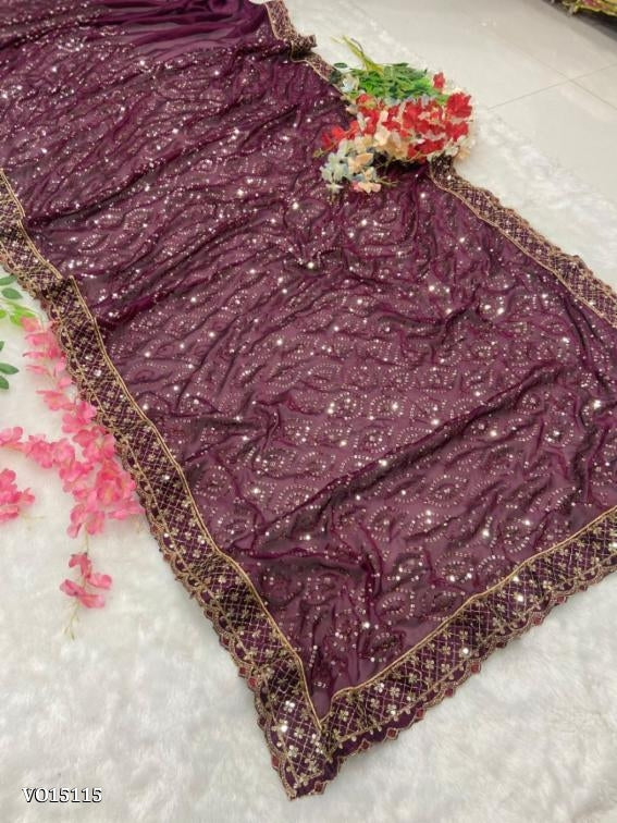 Premium Kasturi Silk Georgette Embellished With Beautiful Fancy ,Zari And Sequins Work