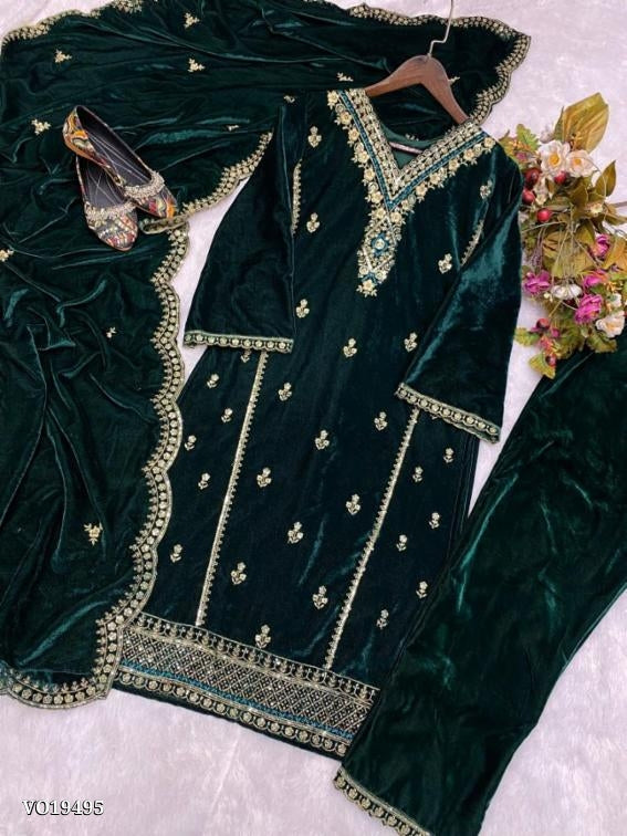 Suit VISCOS VELVET SEQUENCE EMBROIDERY WORK full stitching