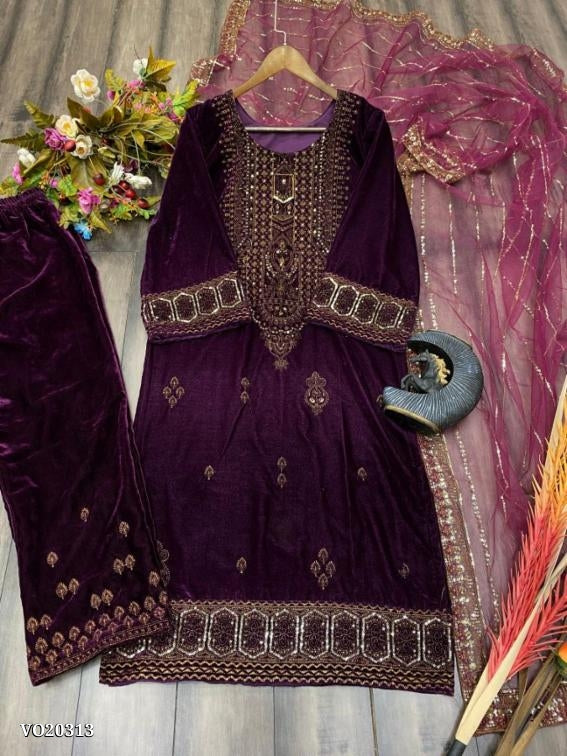 Suit VELVET WITH SEQUENCE EMBROIDERY WORK