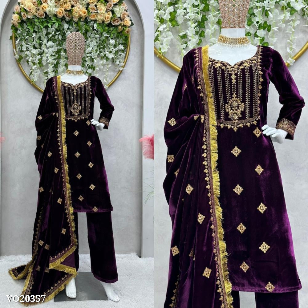 Viskhos velvet suit fancy Work With Fancy Lace.