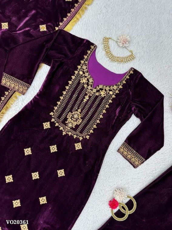 Viskhos velvet suit fancy Work With Fancy Lace.