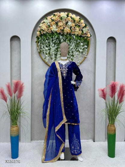 Viskhos velvet suit thread with Sequnce with rivet Moti and Lace broder