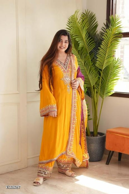 Fancy suit pent set full stitching with fancy embroidery work