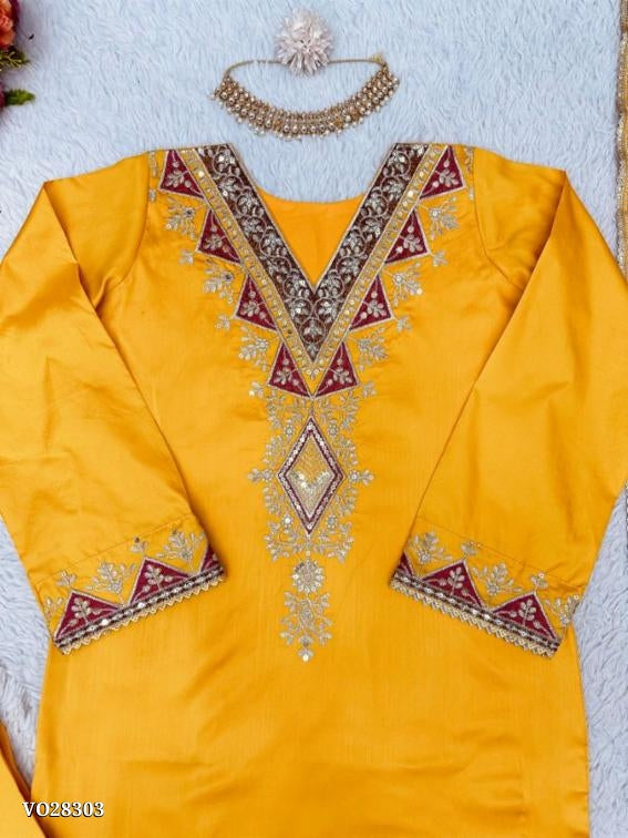 Fancy suit pent set full stitching with fancy embroidery work