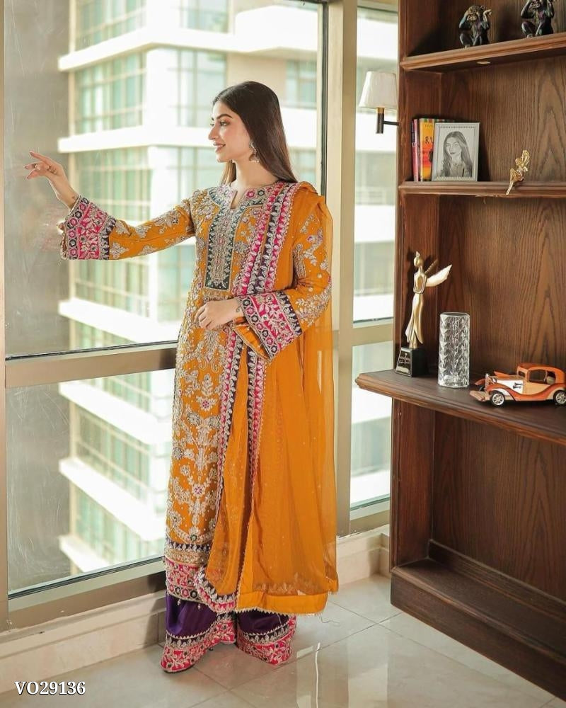 Suits pant dupatta set full stitching with fancy embroidery work