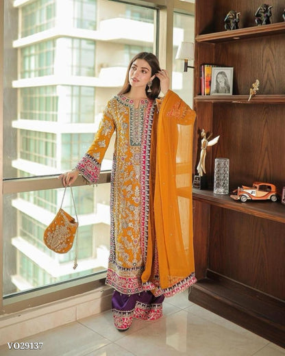 Pure GEORGETTE WITH EMBROIDERY WORK suits set full stitching