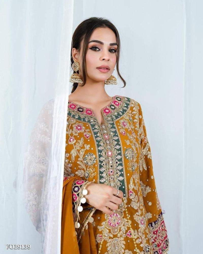 Pure GEORGETTE WITH EMBROIDERY WORK suits set full stitching